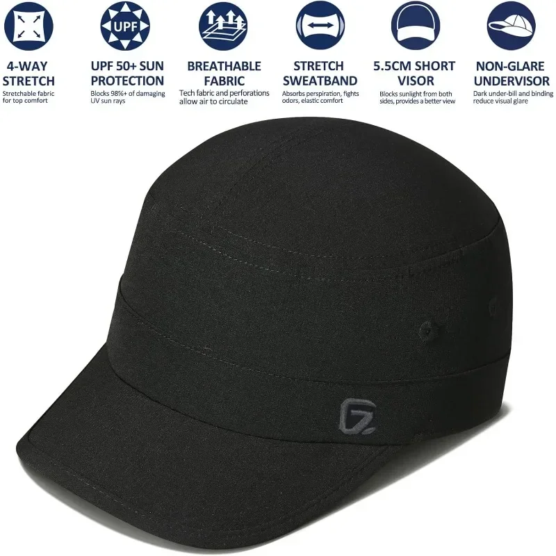 GADIEMKENSD Military Baseball Cap - Flat Top, Short Bill. Breathable Visor for Outdoor, Sport, Fishing, Hiking. Snapback Style