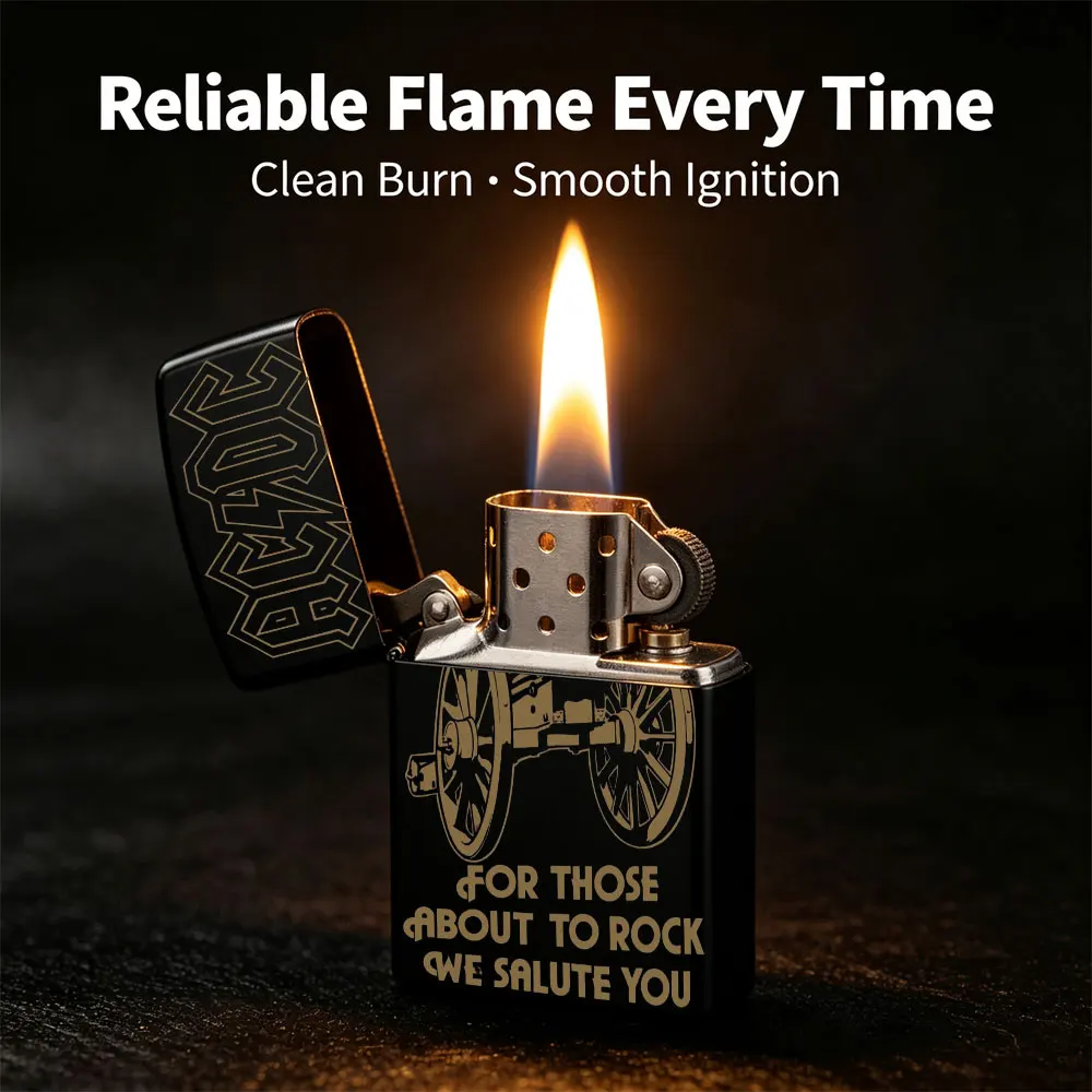 Pocket Lighter, Ac/Dc for Those about to Rock We Salute You - Flip Top Windproof Design, Metal Case, Comfortable Grip, Portable & Durable for Everyday Use