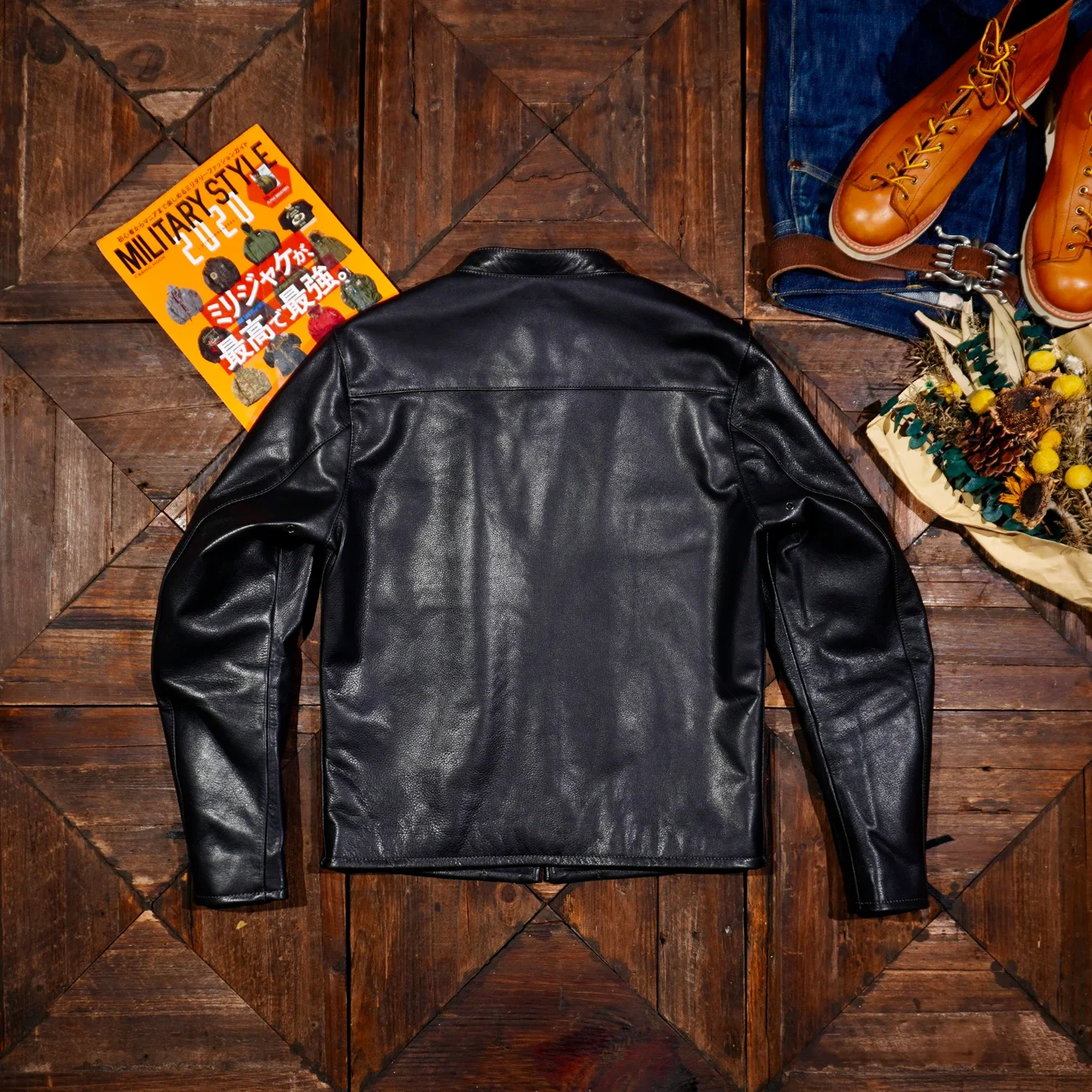 Tailor Brando Italian Full-grain Cowhide Men's Retro Stand-up Collar Short J100 Genuine Leather Biker Jacket