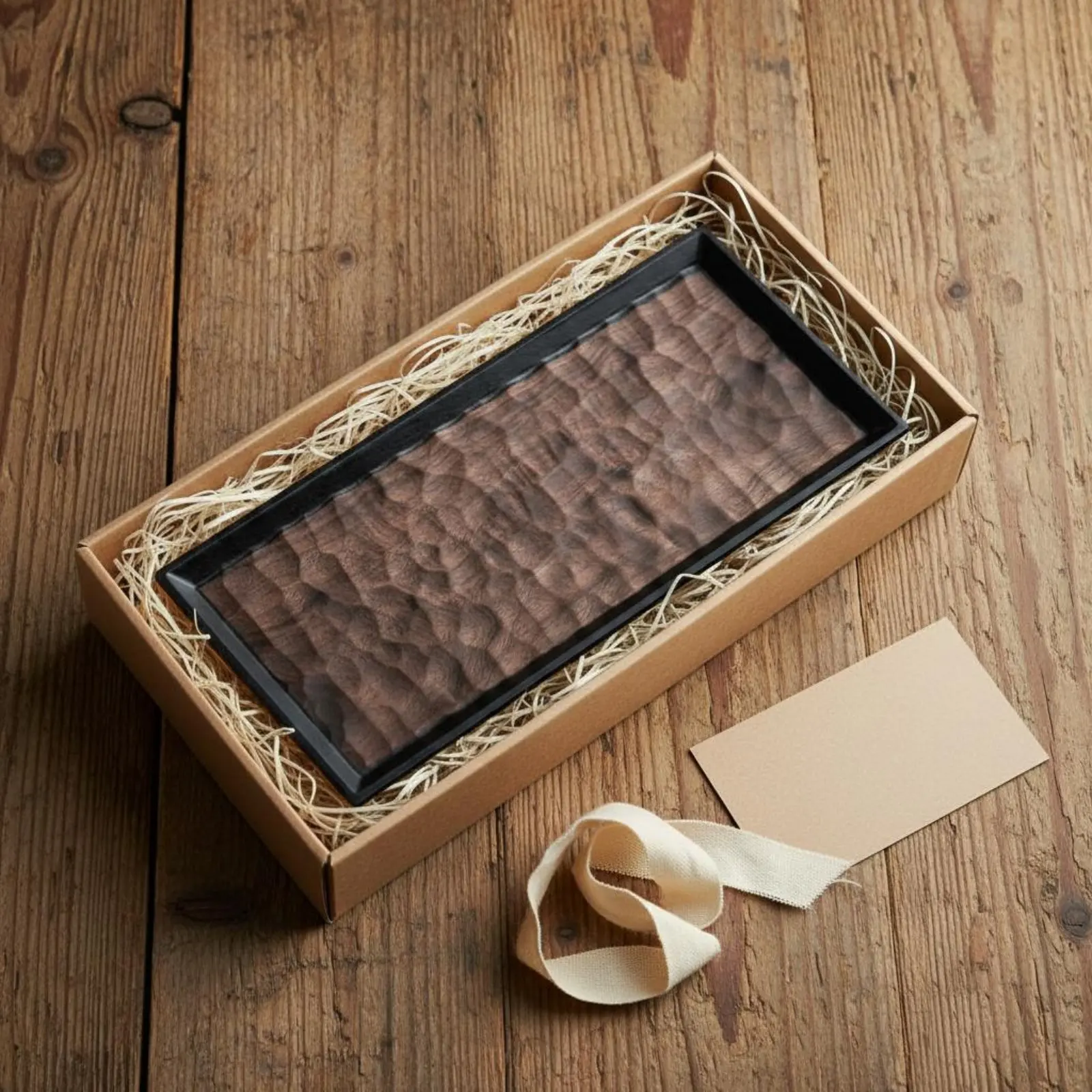 

Walnut Wood Tea Tray Handmade Hammered Texture Tea Tray Decorative Polished Finish