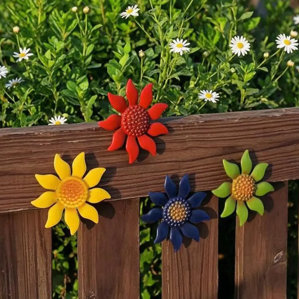 Garden Fence Decoration 8 Pcs Metal Flower Wall Decor Set 3.9 Sunflower Hanging Decorations Farmhouse Spring Outdoor Indoor