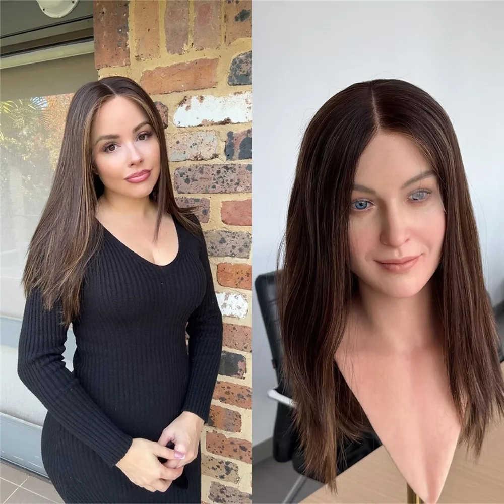 

Trendy Wigs 13x4 Ombre Dark Brown Highlight Lace Frontal Wig Syntehtic Heat Resistant Wig Small Large Size Cap Soft Straight Wig