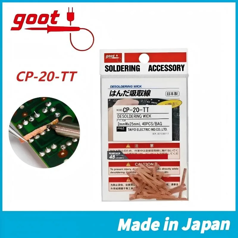 

Japan GOOT CP-20-TT Solder Wire | 40PCS 25mmx2mm | Low Residue | Electronics Welding & Repair Accessory