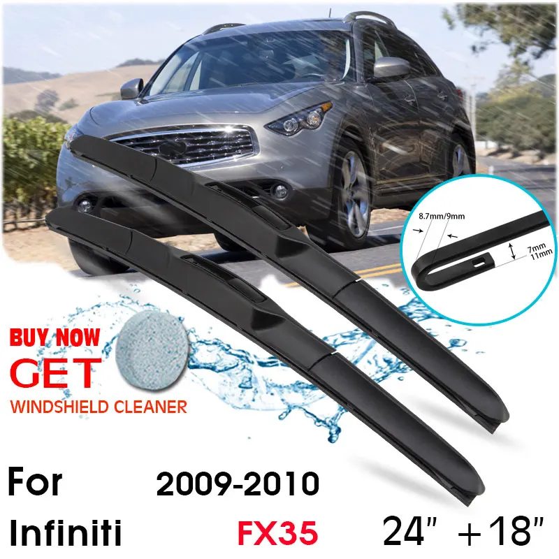 

Car Wiper Blade Front Window Windshield Rubber Silicon Refill Wipers For Infiniti FX35 2009-2010 LHD/RHD 24"+18" Car Accessories