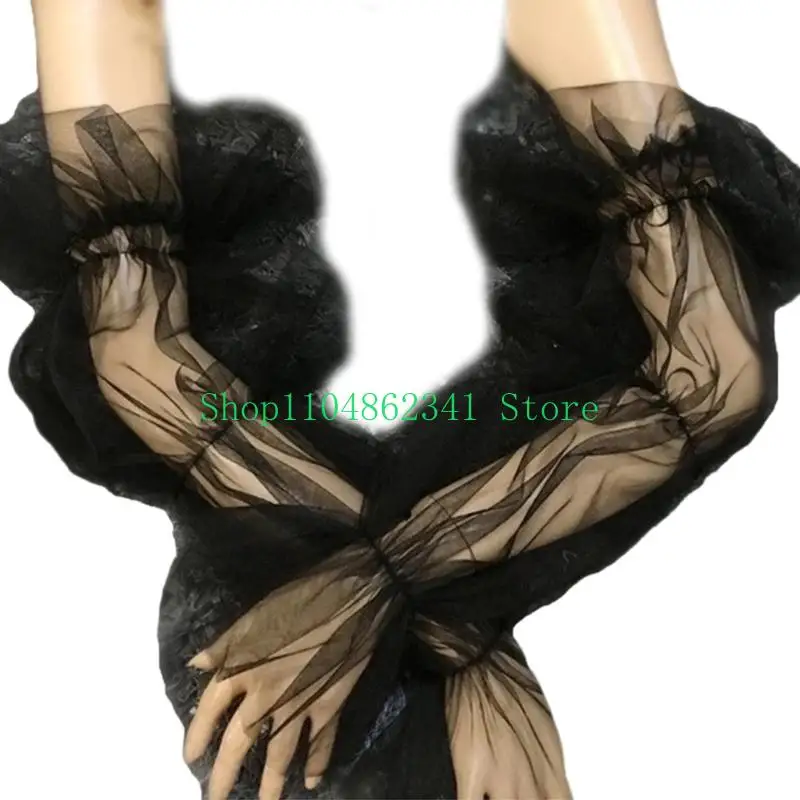 

652F Bridal Arm Sleeve Long Fingerless Glove Sheer Tulle Puff Sleeves Wedding Gown Dress Accessories for Bride Bridesmaids