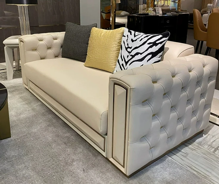

we-Italian Light Luxury Cowhide Sofa New Light Luxury Villa Luxury Living Room Leather Sofa Support Customization@