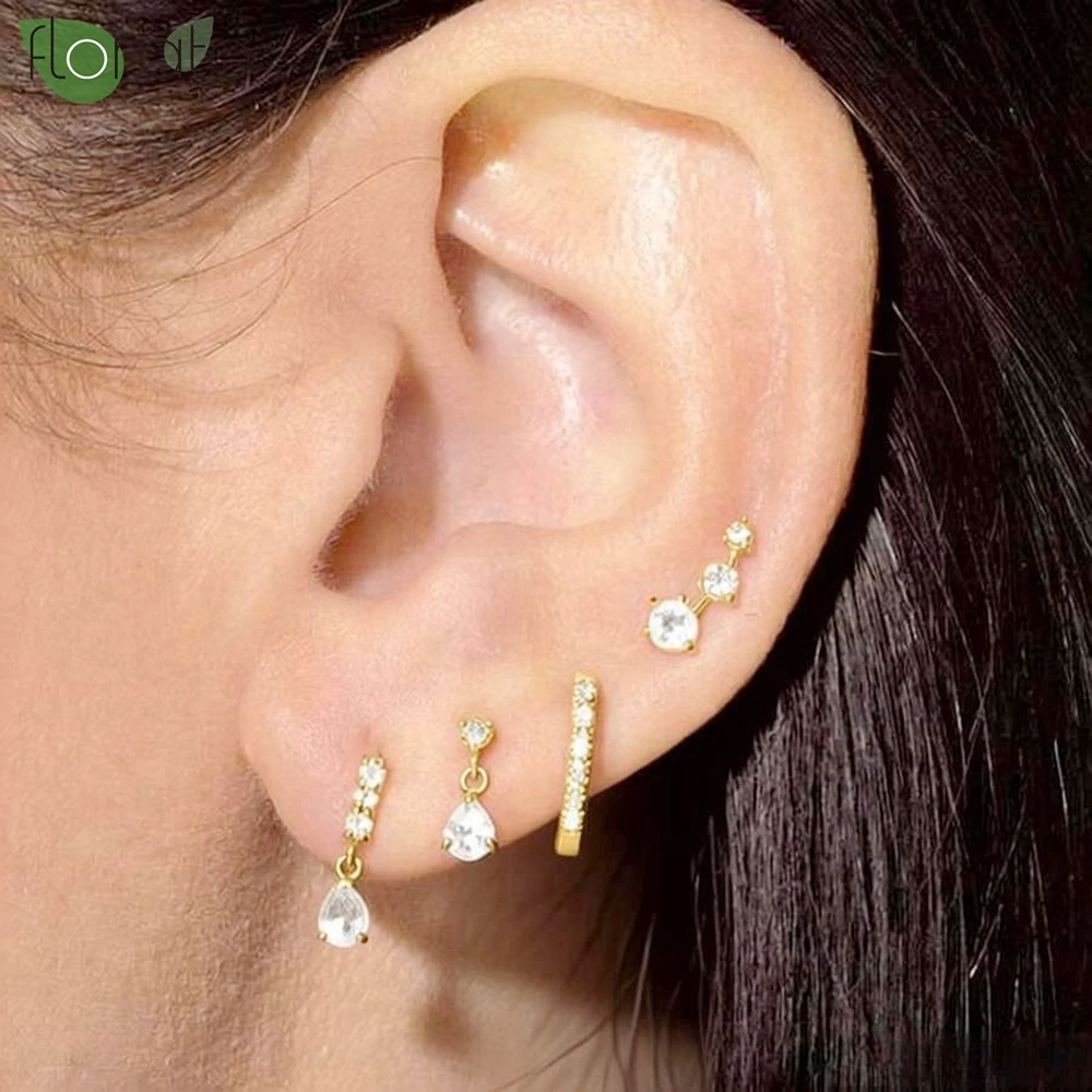 

New 925 Sterling Silver Needle Shining Water Droplet Zircon Stud Earrings for Women Small Earrings High Quality Piercing Jewelry
