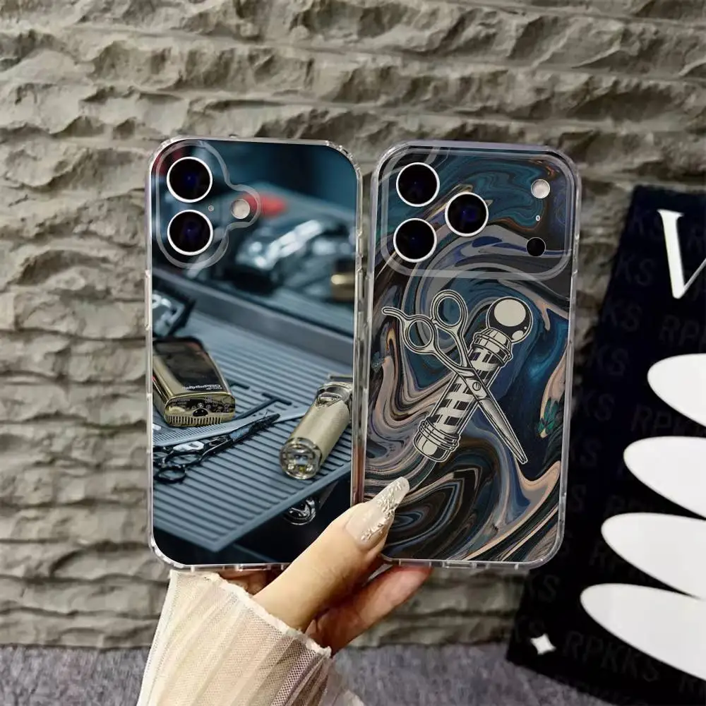 Etui na telefon z motywem fryzjerskim, narzędzia do stylizacji włosów, do iPhone 6, 16, 15, 14, 13, 12, 11, 17 Pro, Max, Plus, X, XS, XR, SE, Mini, przezroczyste, miękkie.