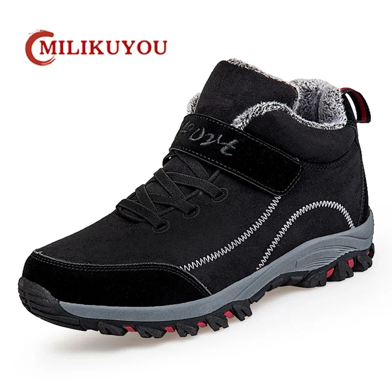 Botas de nieve impermeables para hombre, zapatos cálidos de felpa, calzado de senderismo, botines antideslizantes, talla grande 48, Unisex, Invierno