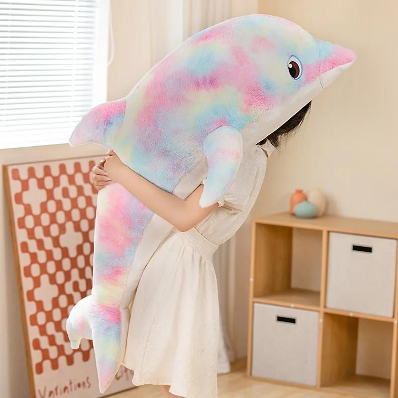 50-130cm Cute Colorful Dolphin Plush Toys Sea Fish Doll Animal Pillow Stuffed Soft Cushion Sleeping Dolls Christmas Gifts