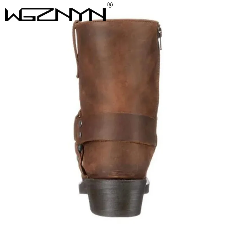 2024 New Outdoors Men Western Boots Vintage Cowboy Boots Male Lightweight Comfort Knight Boots Autumn Winter Shoes Large Size 48