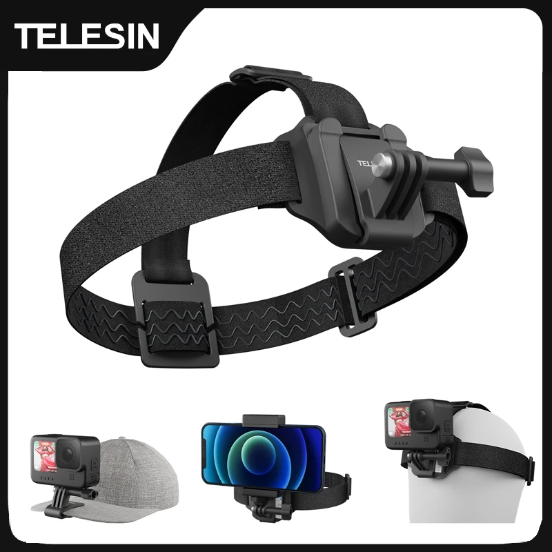 TELESIN 2 in 1 Head Strap Hat clip for Gopro hero 13 12 11 10 9 8 Accessories Head Belt Strap Mount For Insta 360 DJI OSMO Act