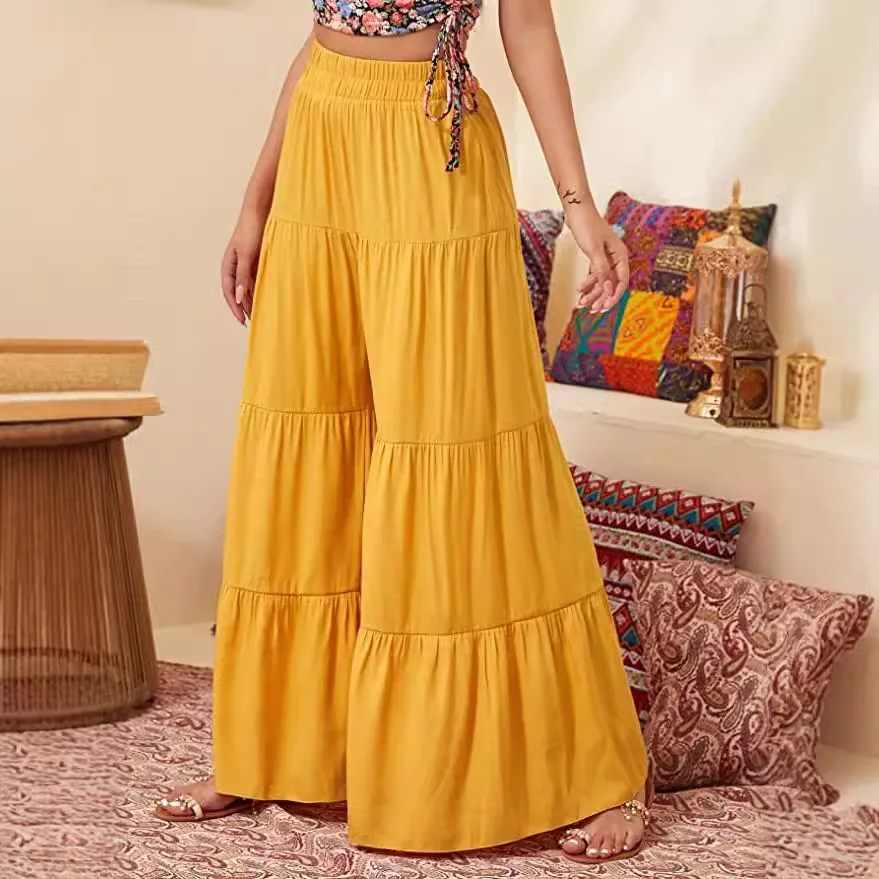 Pantalones sueltos de pierna ancha de cintura alta, pantalones casuales explosivos para mujer, pantalones largos de fibra de poliéster, temporada de primavera Faion