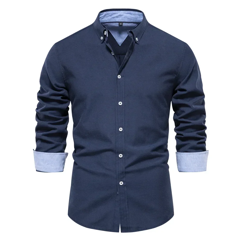 2025.Men Camisas Casuais de Manga Completa Tops Camisa Única Breasted Turn Down Collar Regular Slim Fit Top Splice