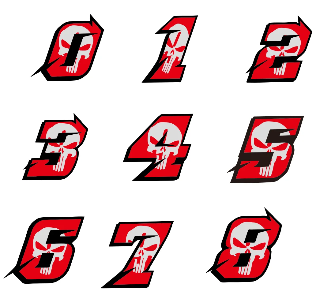 

Red 0123456789 Number Car Motorcycle Stickers Motorbike Fuel Tank Side Panels Scooter Helmet DIY Moto Vinyl Decals