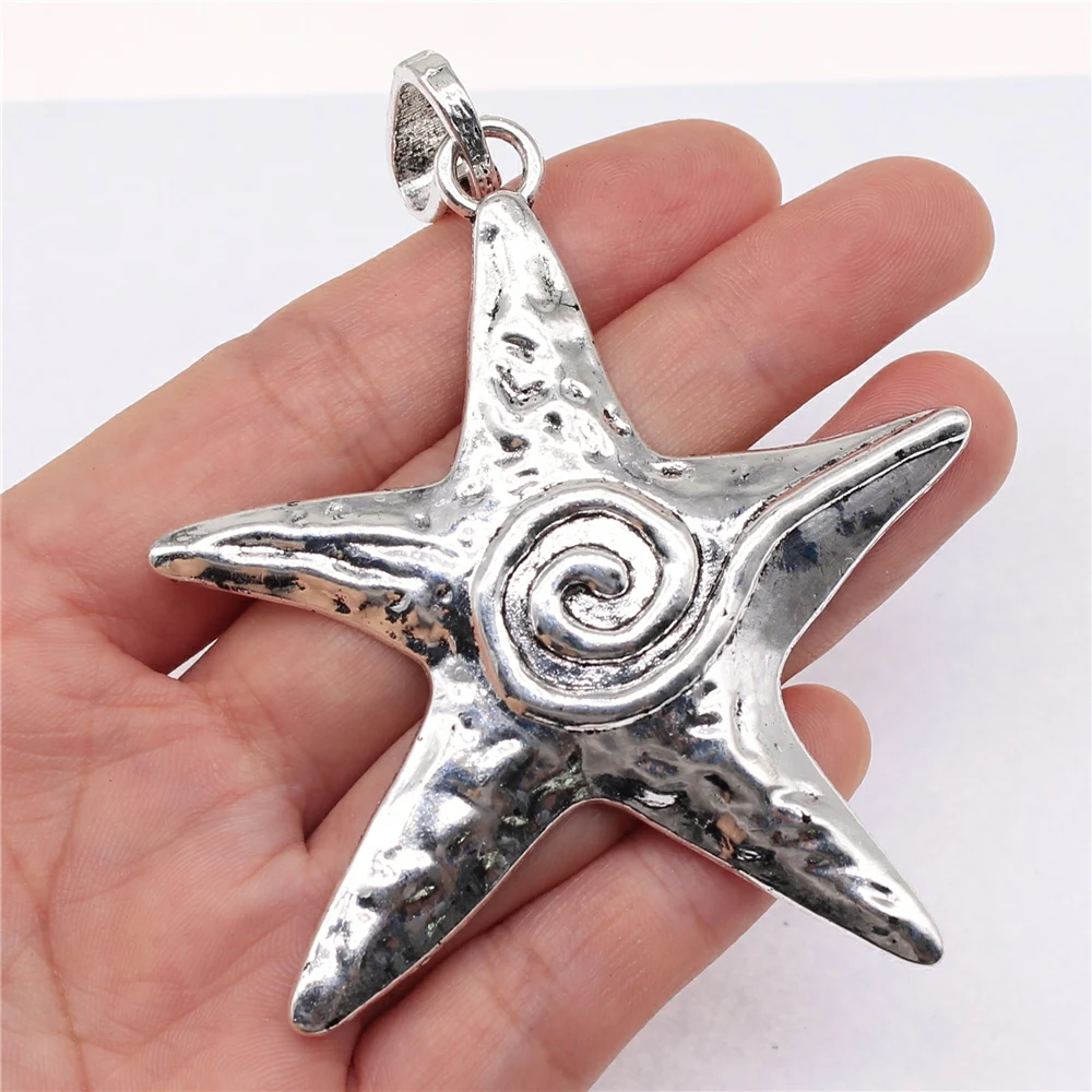 

10pcs 70x66mm Antique Silver Color Starfish Charms For Jewelry Making