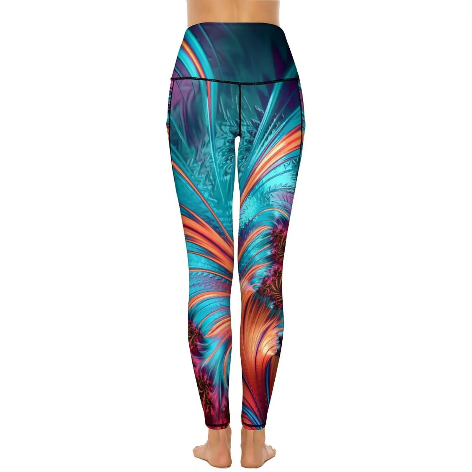 Pantalones de Yoga con estampado abstracto para mujer, Leggings de cintura alta, elásticos, bonitos, con plumas