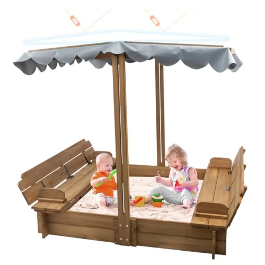 

Деревянная песочница с навесом и крышкой для детей 3-8 лет, с УФ-защитой, водонепроницаемой крышей, складными сиденьями, регулируемой высотой и закругленными краями