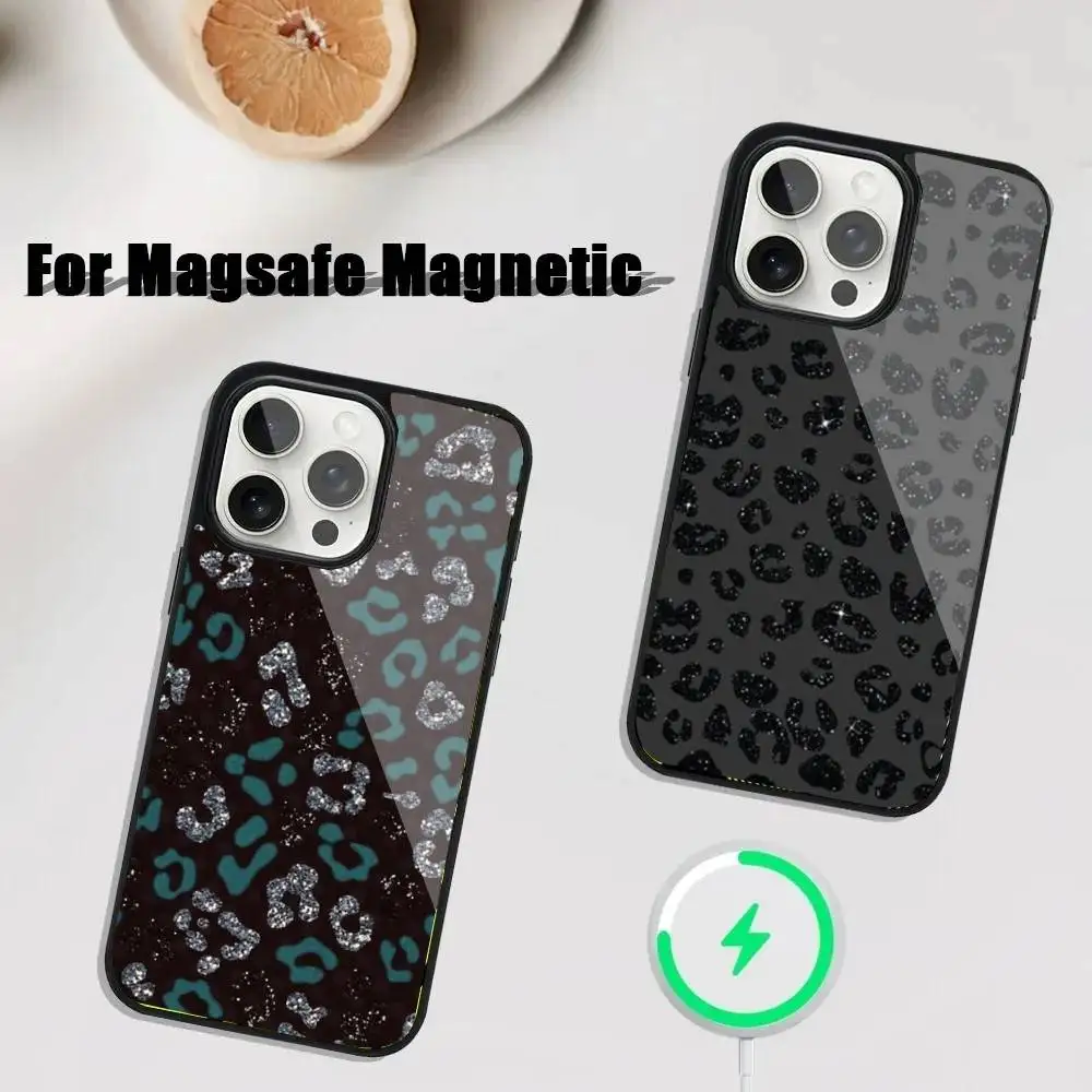 

Leopard Print Black Phone Case For iPhone 16,15,14,13,12,11,Plus,Pro,Max Mini Magsafe Magnetic Wireless Charging