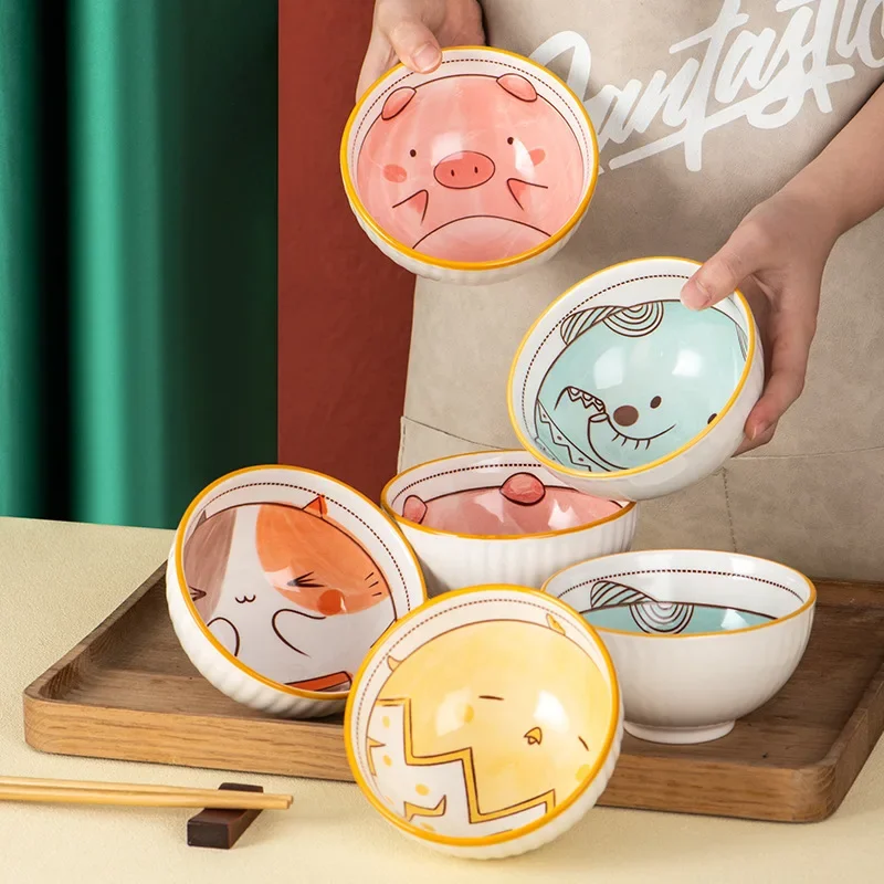 Cartoon animal Japanese tableware, tableware and chopsticks set,derglaze ceramic bowl