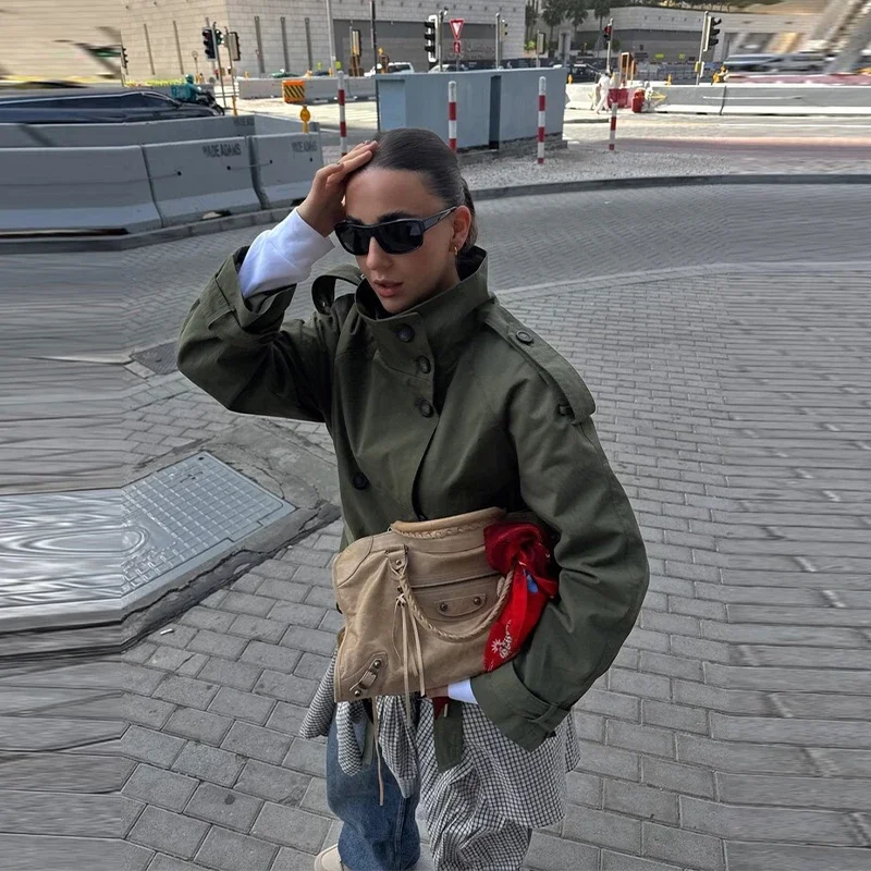 Frühlings-Damen-Trenchcoat mit Schnürung, Stehkragen, Doppelreihiger Knopfverschluss, Stilvolle Neue Damen-Jacke mit Langen Ärmeln, Streetwear-Oberbekleidung – Detail 21