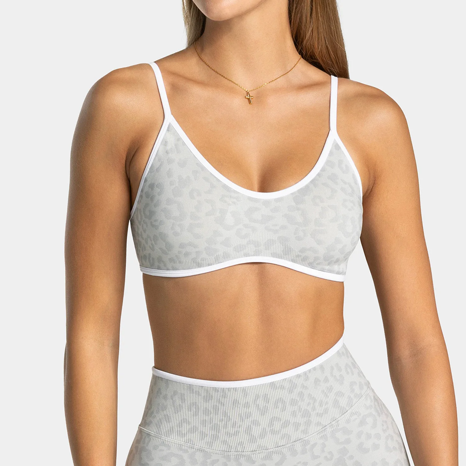 Women's Yoga Fitness Running Workout Gym Push Up Bra Tank Vest Top Underwear Seamless Leopard Padded Straps Back Ribbed Soft Fit
