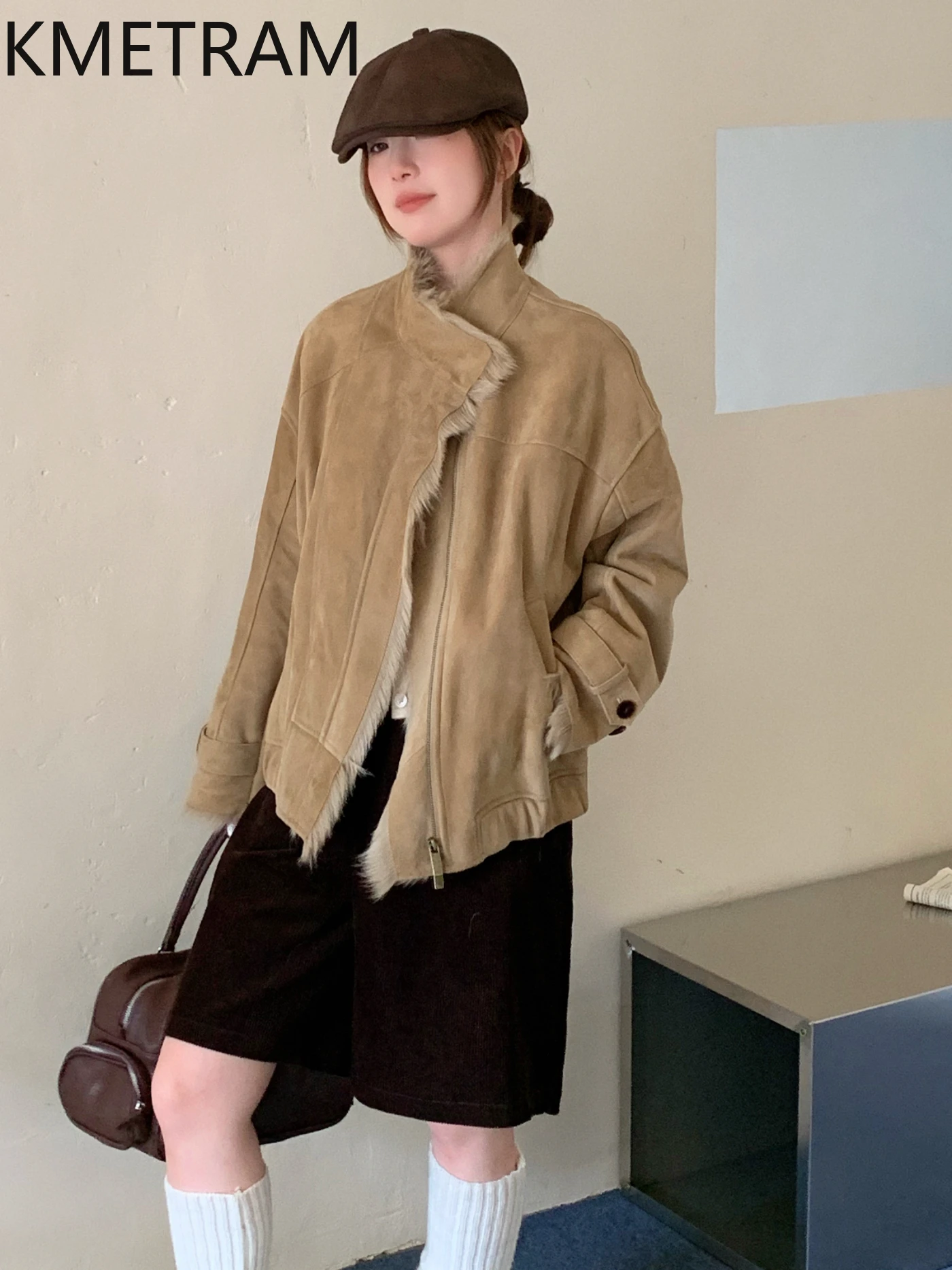 KMETRAM Cappotto di pelliccia double face in lana naturale di capra Donna Colletto alla coreana Giacca corta in vera pelliccia 2025 Abiti invernali шуба жleticud