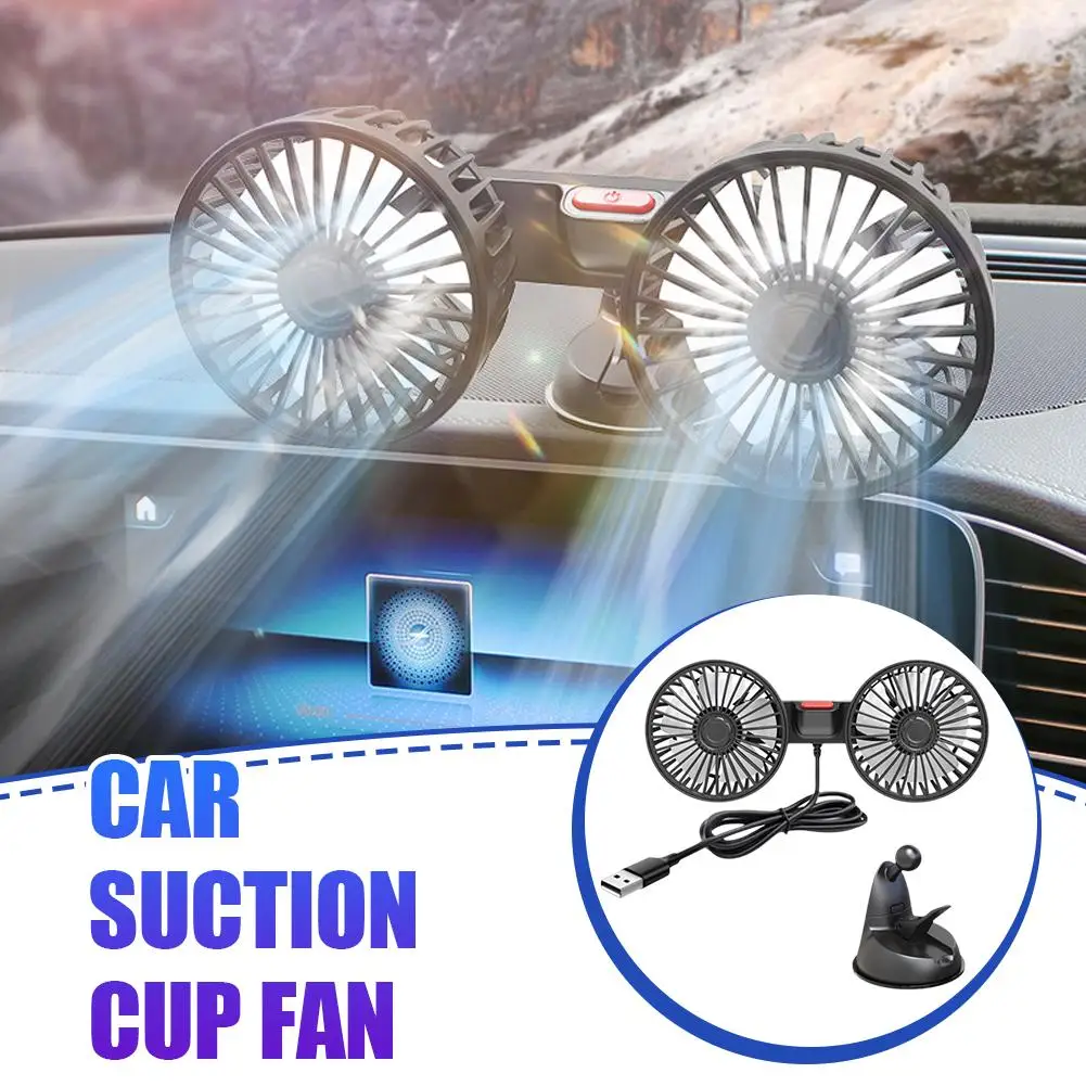 

Автомобильный охлаждающий вентилятор с двойной головкой, вращающийся вентилятор на присоске, USB-зарядка, вращение на 360 градусов, автоматический вентилятор на подголовнике