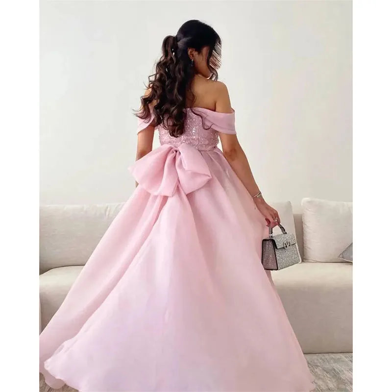 Vestido de sirena con hombros descubiertos y purpurina Rosa elegante, vestido de fiesta hasta el tobillo sin mangas, vestido de Graduación