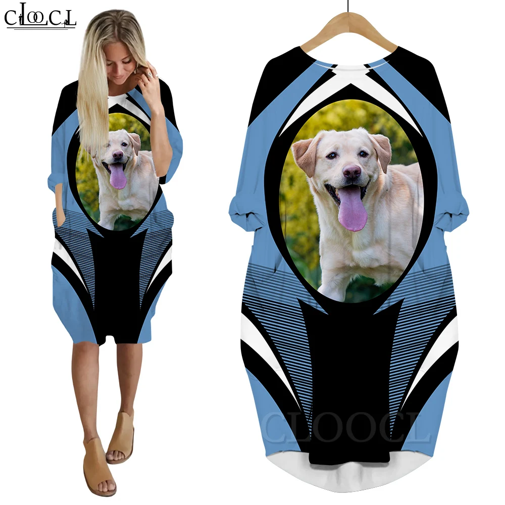 

CLOOCL Midi Dress Long Sleeve Vestidos Welsh Corgi Labrador Retriever German Shepherd Graphic 3D Print Pocket Dresses Oversized