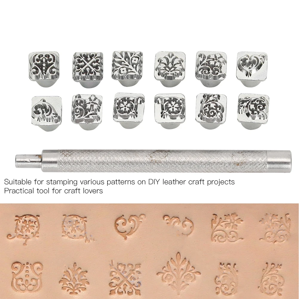 Zinc Alloy Stamping Punch Tool Stamping Punch Tool Tang  Flower Design DIY Vegetable Leather Stamper + Handle