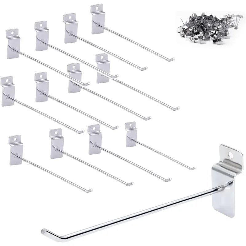 10'' Slatwall Hooks 100 Pcs Slatwall Metal Panel Display Hooks Commercial Grade Retail Hooks for Garage Shop Retail Display