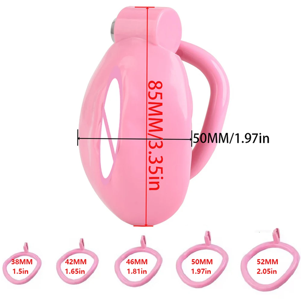 Pink Male Penis Chastity Cage Set Small Chastity Cage With 5 Cock Rings Penis Bondage Slave Man Sex Toy - Image 6