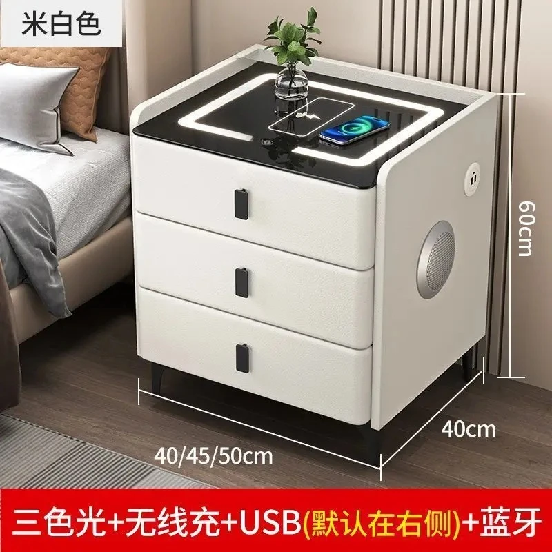 Smart Multifunctional Bedside Table with Wireless ChargerTouch Control 3-Color LEDLightModern Nightstand with Solid Wood