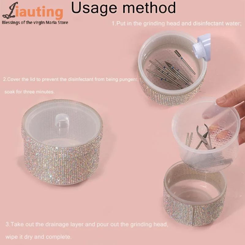 Desinfecção portátil para arte do prego brocas caixa de limpeza com diamante prego bits ferramentas caixa filtro manicure ferramenta esterilização