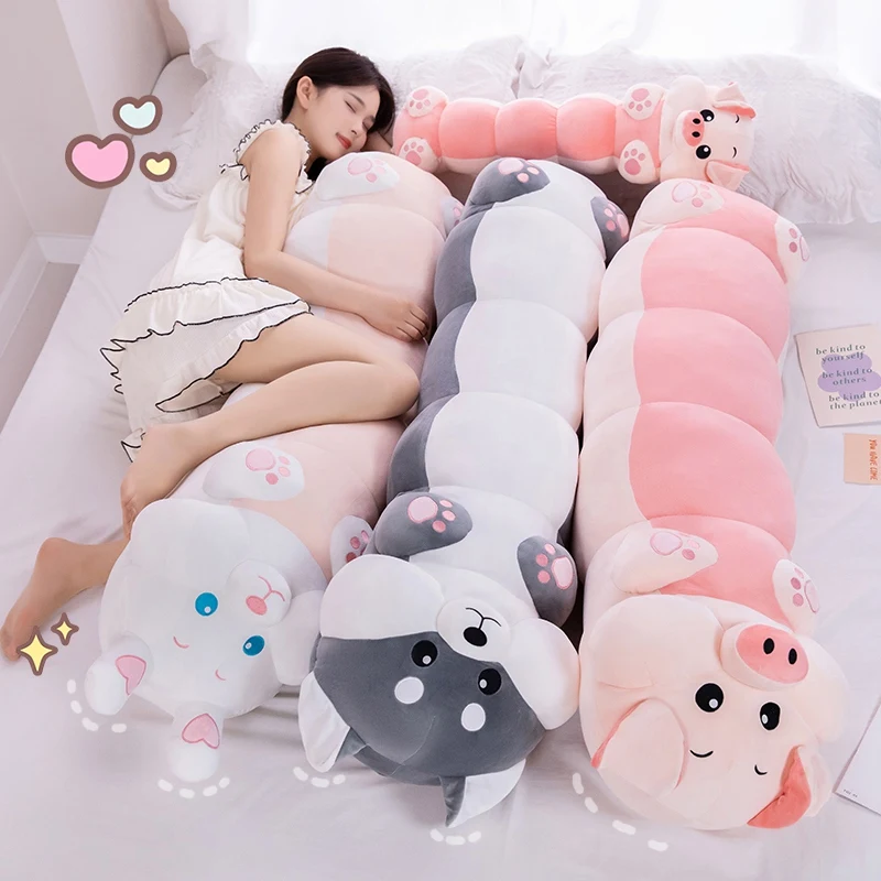 New Big Soft Animal Caterpillar Pillow Stuffed Cartoon Toys Plush Doll Lovely Cushion With Pig  Husky Rabbit Kids Gift Children