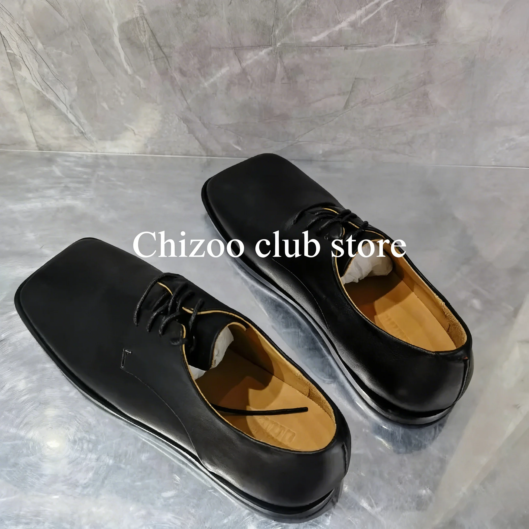 

Мужские туфли-лоферы из натуральной кожи с квадратным носком, на шнуровке, из воловьей кожи, удобные повседневные офисные туфли