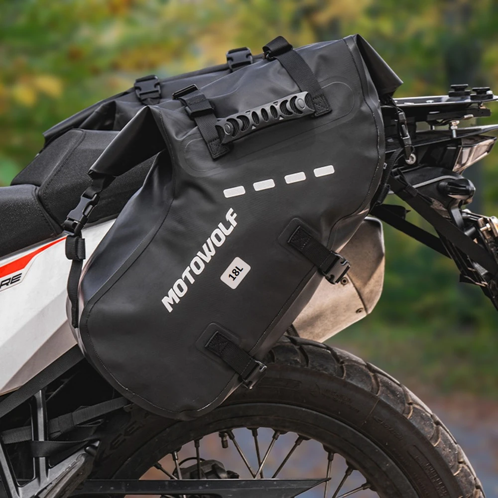 Motorcycle Bag 28L Waterproof 2 Pcs Universal Fit Motorcycle Pannier Bag Saddle Bags Side Storage Fork Travel Luggage
