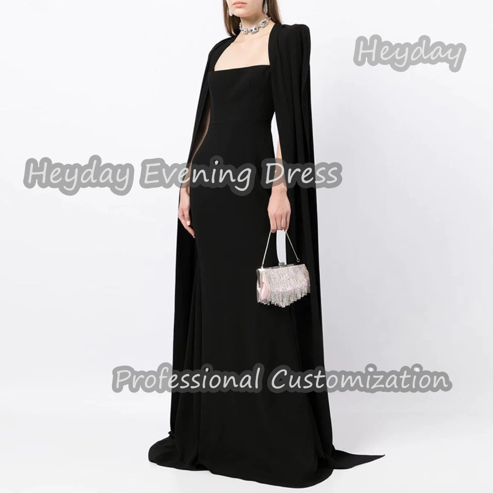 

Heyday Square Neckline Saudi Arabia Short Sleeves A-Line Prom Gown Crepe Floor Length Elegant Evening Party Dress For Women 2024