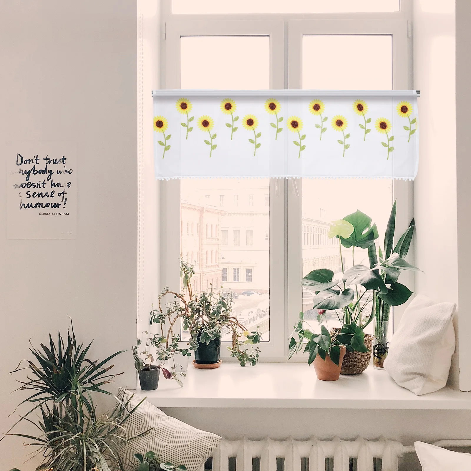 

1Pcs Printed Sunflower Curtain Short Curtain for Window Half Drapes Home Decorative Reusable Fade Resistant Smooth Touch