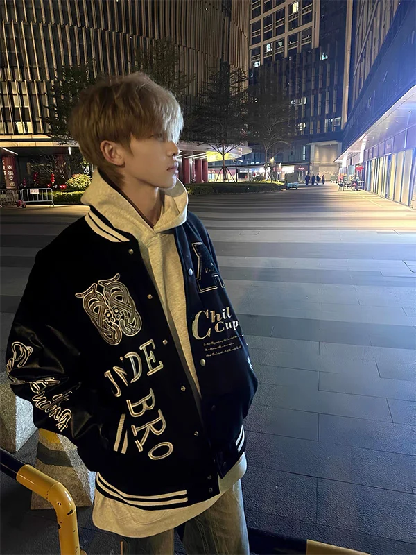 

American Letter Embroidery Loose Baseball Jaet for Men And Women Spring New Sle Cool High Street INS Trendy Color Blo Coat