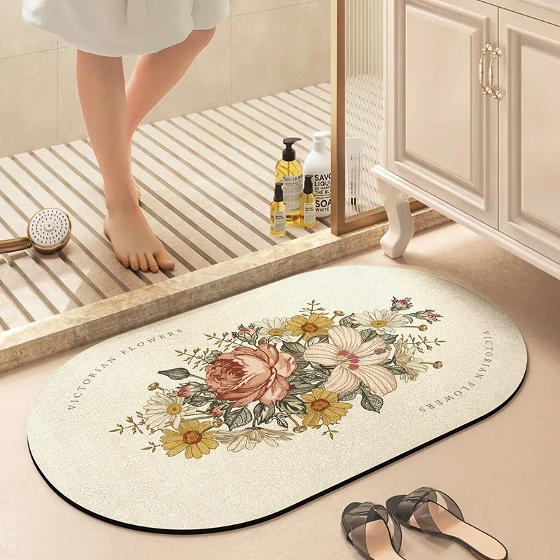 

Ковер для ванной комнаты Нескользящий напольный коврик Впитывающий диатомовая грязь Коврики для ног Растение Цветы Украшение дома Коврик для туалета Душ Area 욕실 카펫