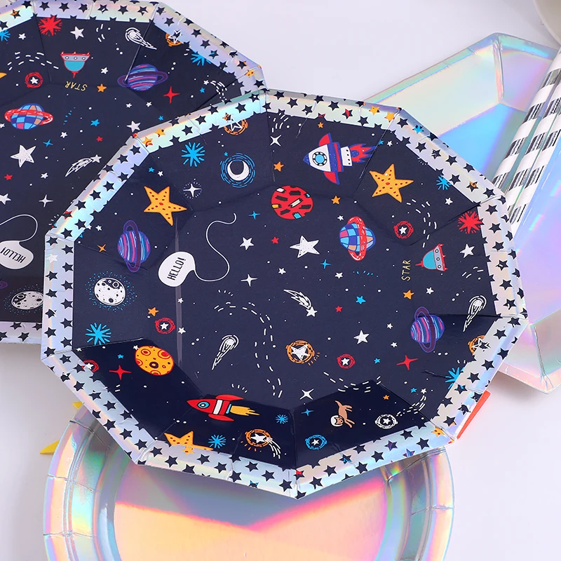 Astronaut Solar Space Theme Birthday Party Decorations Disposable Tablecloth Tableware Plaets Cups Straw Balloon Party Supplies