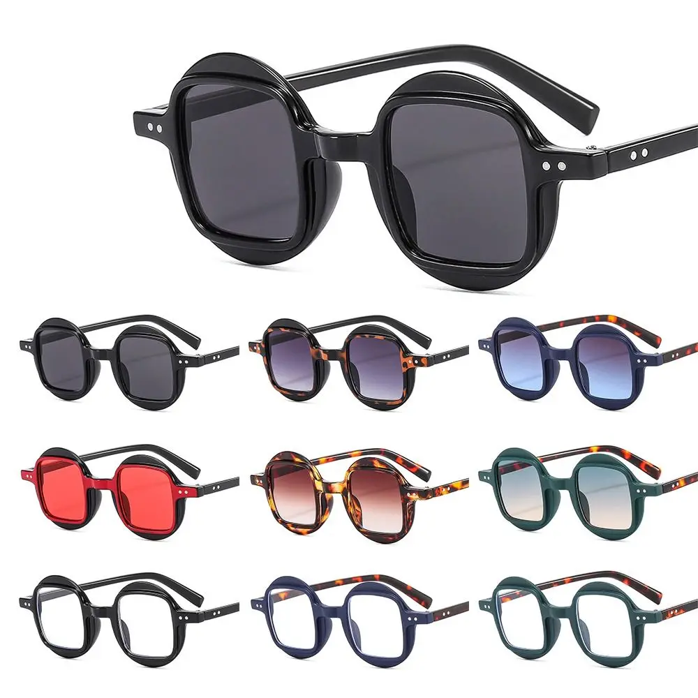 Unique Design Hip-Hop Shades Round Frame Square Lens Sunglasses Street Shooting Eyewear for Women & Men UV400 Protection