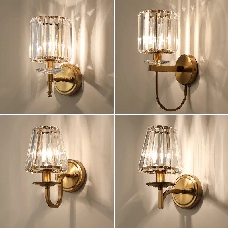 

American Crystal Wall Lamp Postmodern Bedroom Foyer Bedside Wall Sconce for Aisle TV Background Wall Home Decoration Lighting