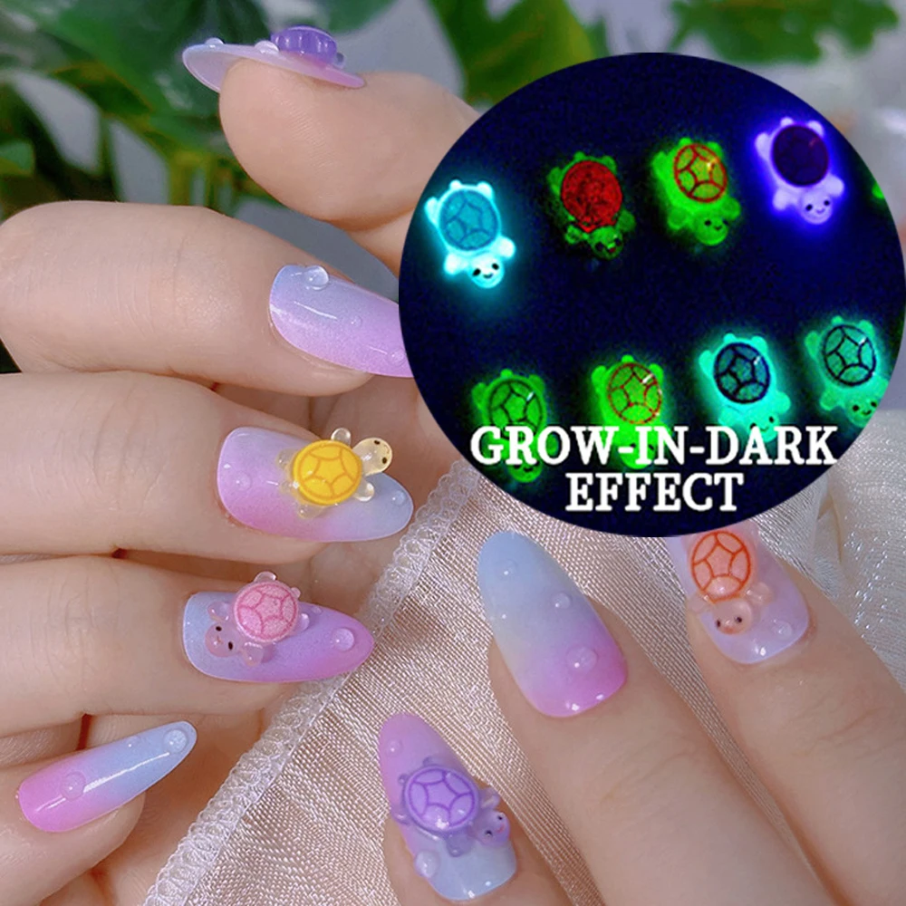 50pcs Glow-in-the-Dark Turtle Nail Art Decoration Resin Luminous Turtle Nail DIY Jewelry Cartoon Mixed Color Fingernail Accessor