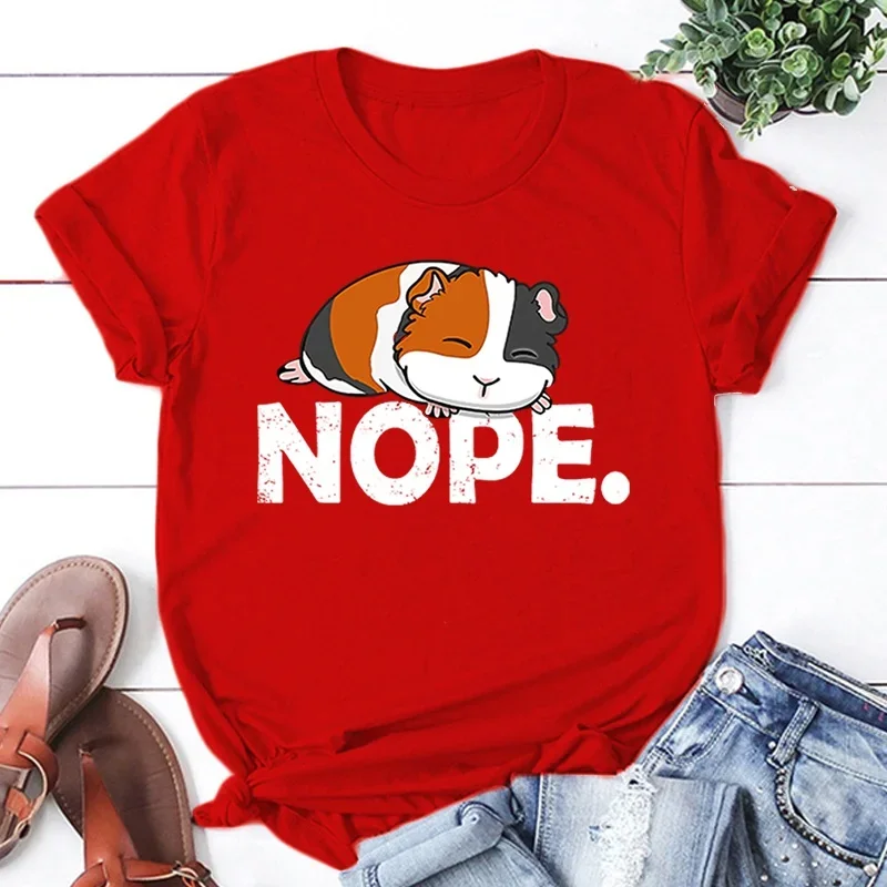 Guinea Pig Nope Printing T-Shirt Women Men Summer Tees Round Neck T-Shirt  Casual Short Sleeve Tops Tees -Shirt for Women