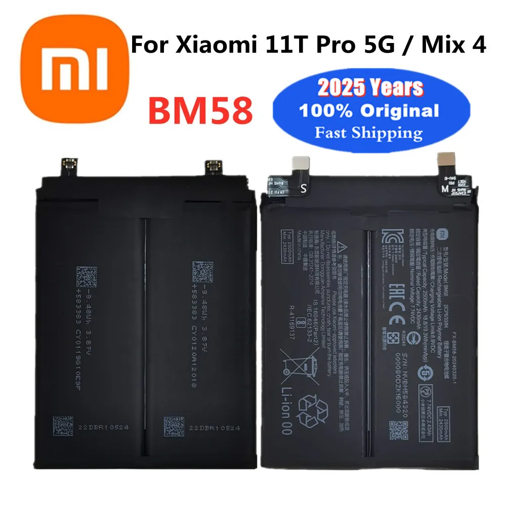 

2025 лет, 100% оригинальный аккумулятор BM58 для Xiaomi Mix 4 Mix4/Xiao Mi 11T Pro 11TPro 5G, аккумулятор для телефона