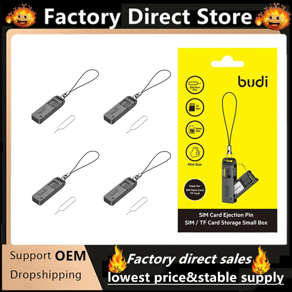 

BUDI SIM-карта, игольчатый штифт, ящик для хранения со шнурком, анти-потерянный телефон, чехол для хранения SIM-карты TF, лоток, выталкиватель, открывалка для игл