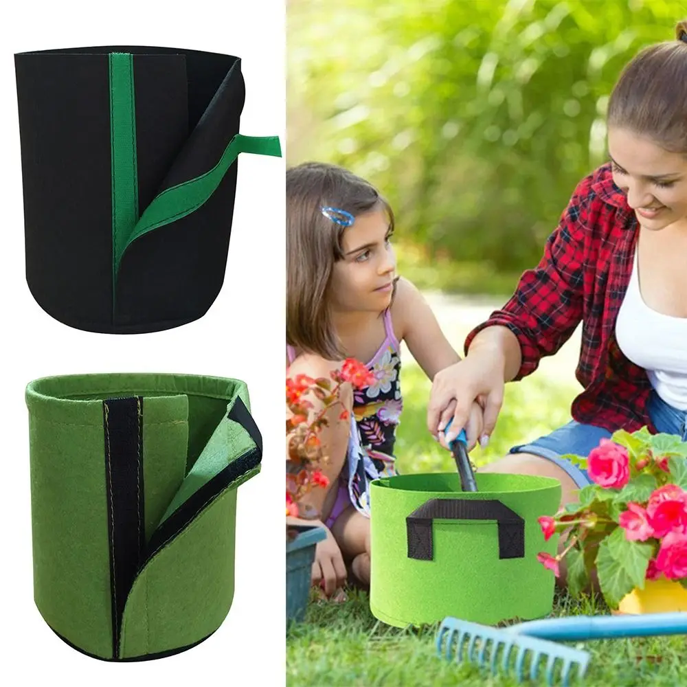 1/2 Gallon Grow Bags Black Green Non-woven Fabric Felt Flowerpot Planting Container Anti-corrosion Plant Growth Bag Farm